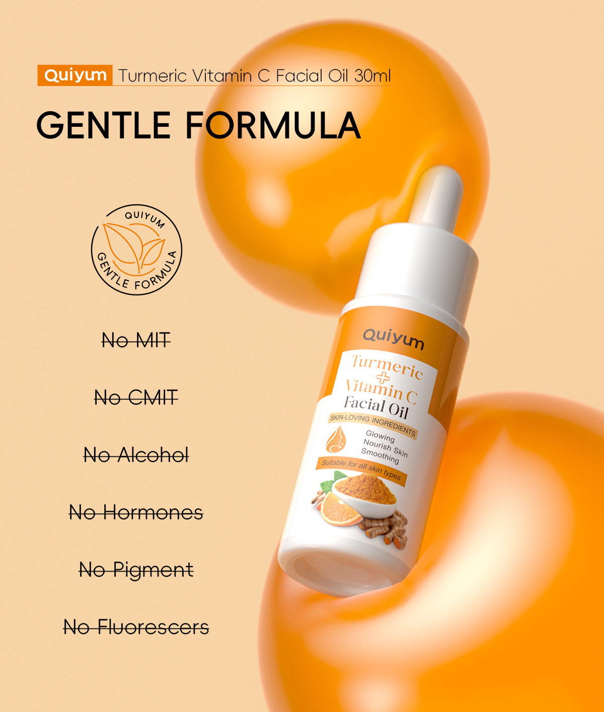 quiyum's new cross-border product, turmeric Vitamin c Facial Essence Oil 30ml, is a hydrating, moisturizing and nourishing FDA skin care product undefined