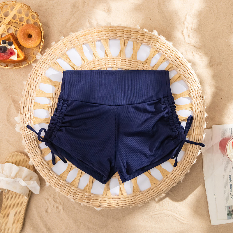 Amazon new solid color swimming trunks women's high waist boxer swimming trunks sexy drawstring slim European and American foreign trade swimming trunks