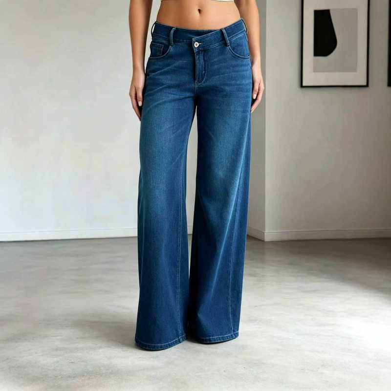 Cross-border women's classic dark blue flared long pants, mid-low waist, slimming, vintage casual jeans, custom-made Cross-border women's classic dark blue flared long pants, mid-low waist, slimming, vintage casual jeans, custom-made