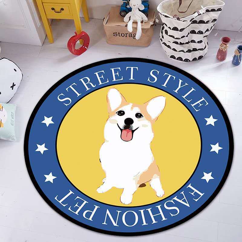 宠物店创意萌宠卡通形象地垫 可爱猫咪圆形地毯 家用水晶绒狗狗地|ms
