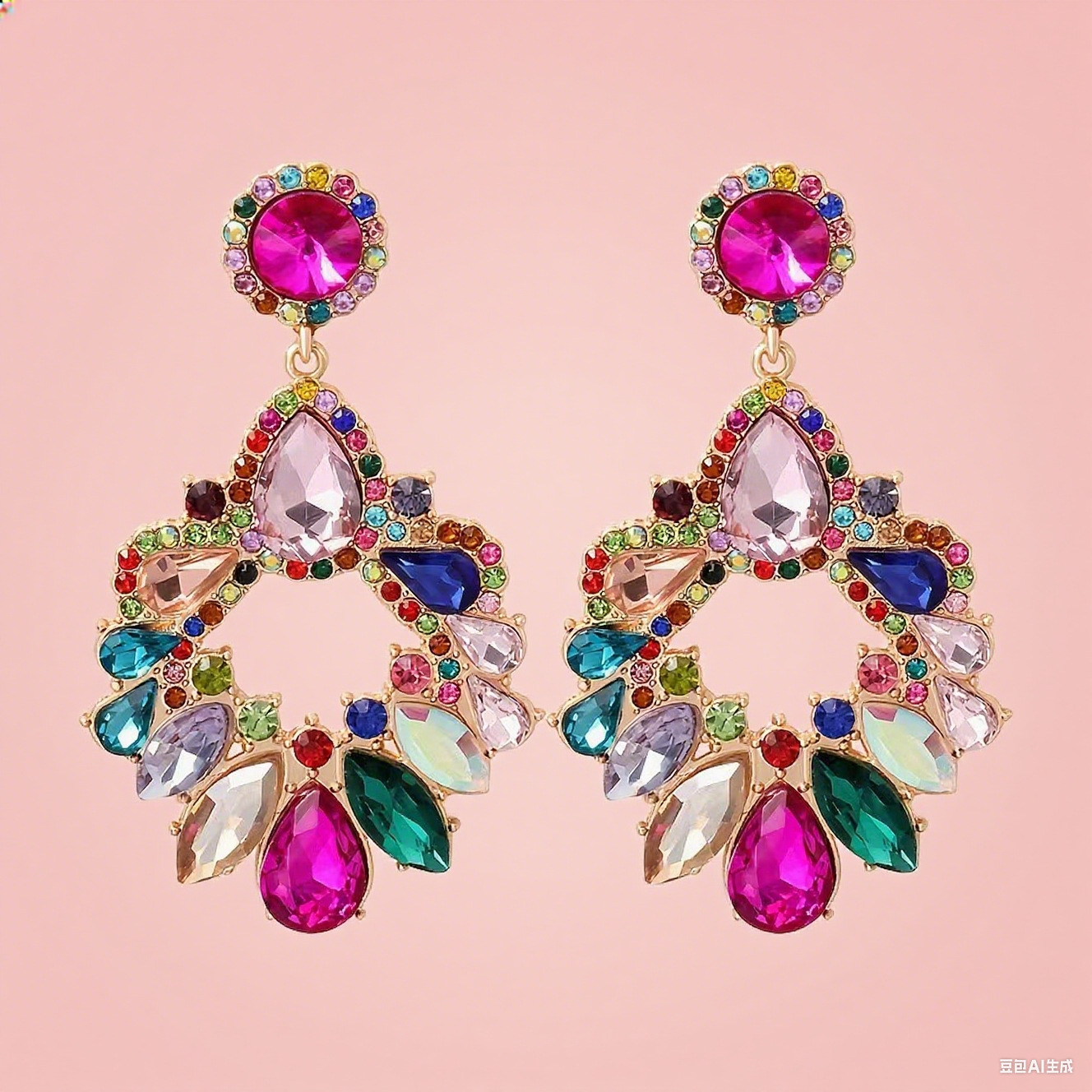 Celebrity Style Party Earrings for Women, Luxury Exaggerated Geometric Full Diamond Jewelry Earrings, European and American Fashion Super Flash Earrings, Sparkling