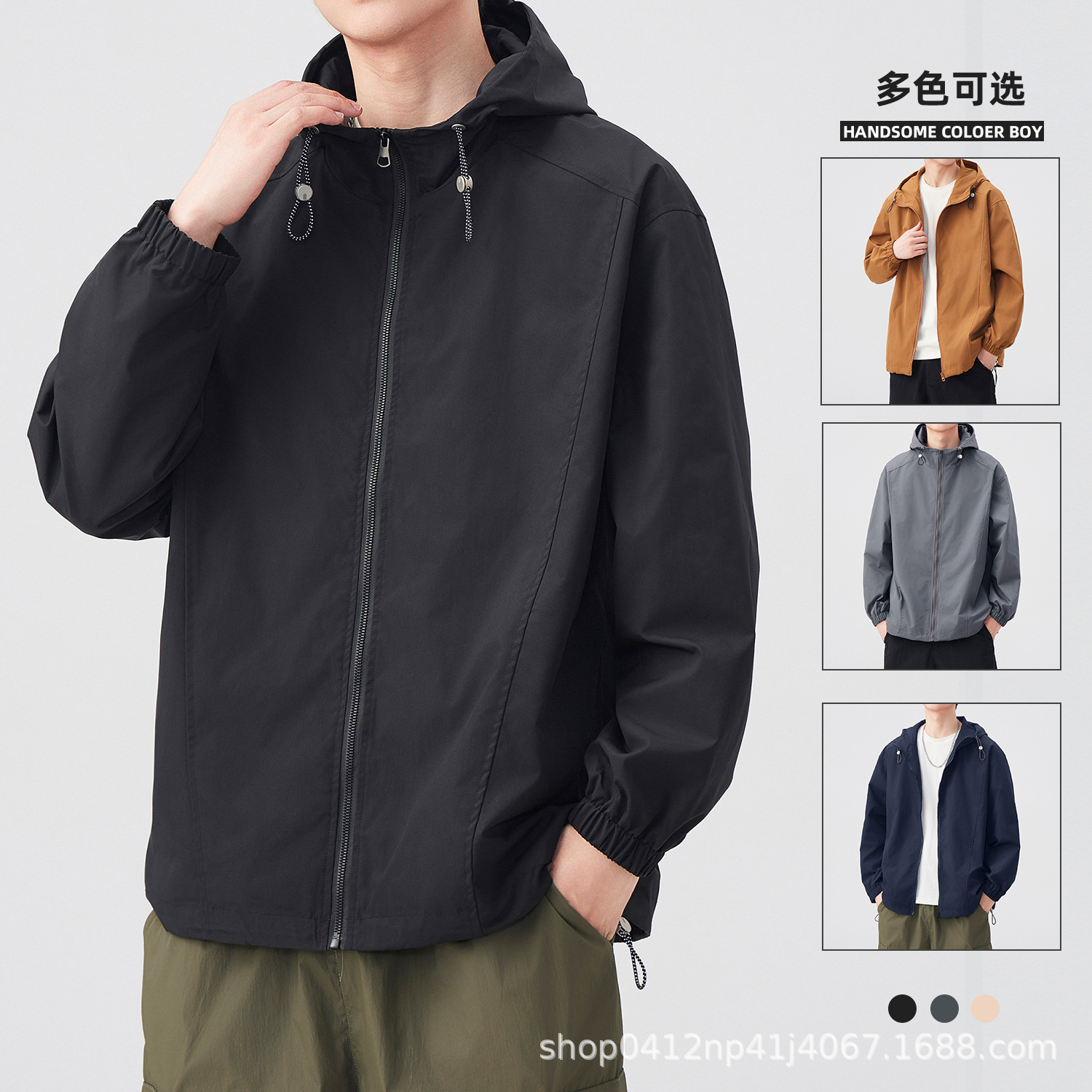 Black Men's Jacket 2026 Summer Hooded Windproof Workwear Mountaineering Jacket American Casual Sports Jacket for Men
