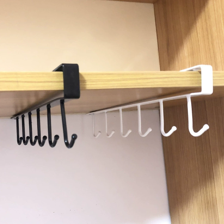 Kitchen creative iron storage rack multi-functional wardrobe row hook organizer rack cabinet kitchen utensils traceless nail-free hook
