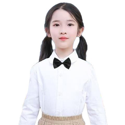 子供白シャツ、園服、女子長袖純綿白シャツ、春秋小中学校制服、パフォーマンスユニフォーム