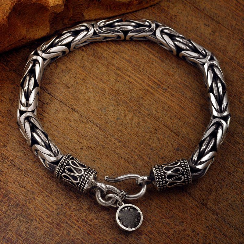 Niche design high-end Chinese style men's adjustable domineering Thai silver peace pattern men's vintage handmade bracelet