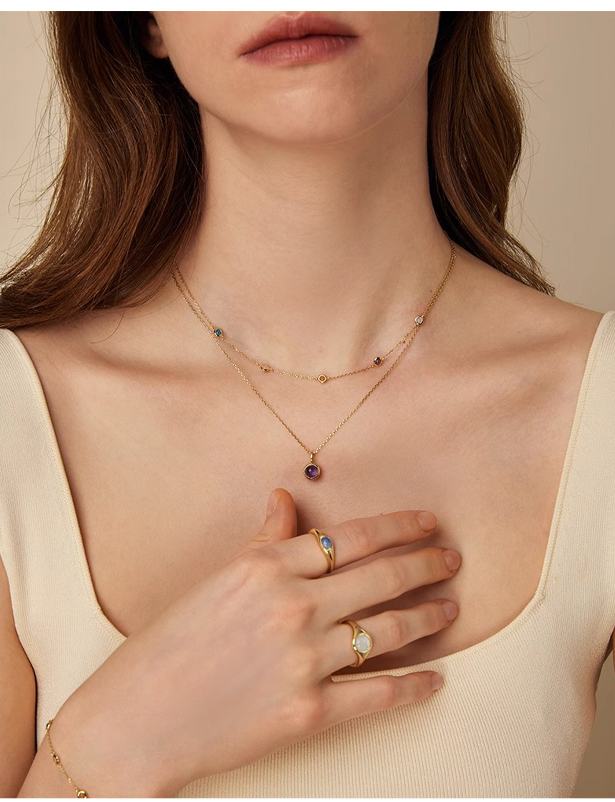 4g Weight Real Gold Plating Gold Plating Process 18K Gold Plated Plating Material Copper 18K Gold Plated Plating Inlay Geometric Agate Pendant Necklace