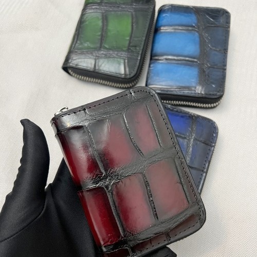 Tarjetero de piel de cocodrilo nuevo al por mayor 2025, unisex, de cuero genuino, con cremallera, tipo acordeón, monedero de piel de cocodrilo, estuche para tarjetas.