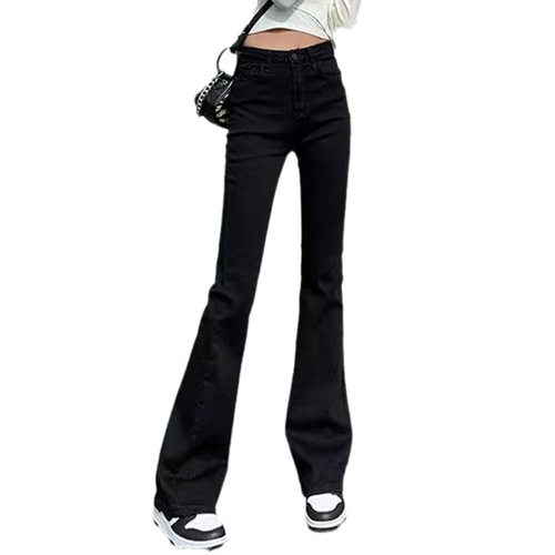 Black Micro-Angle Women's Jeans 2024 Summer New Pear-Shaped Petite Heel Pants High-Waisted Slimming Bell Bottom Pants