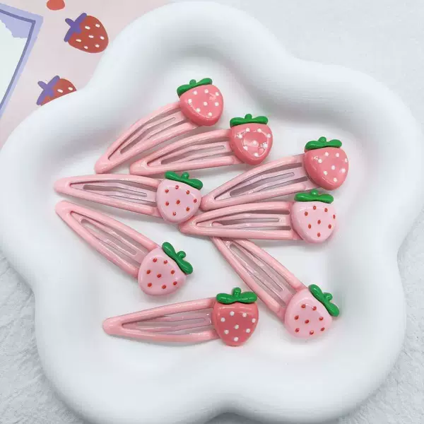 Pink Hair Clip with Strawberry Design, Cute Side Clip for Children, Sweet Bangs Clip That Doesn'T Damage Hair
