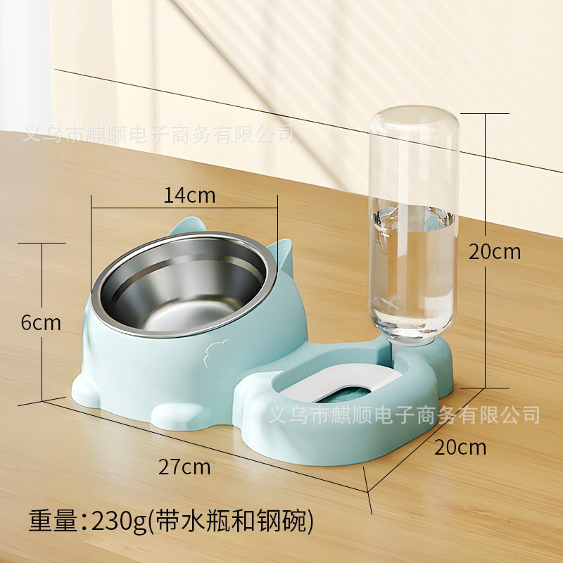 고양이 귀 고양이 그릇 하늘색