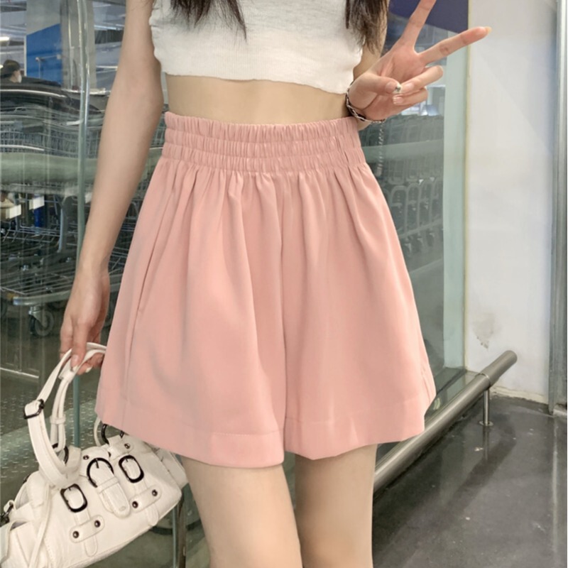 Pink Casual Shorts Women's 2023 Summer New Arrival Small Loose Wide-Leg Hot Pants High Waist Straight Pants