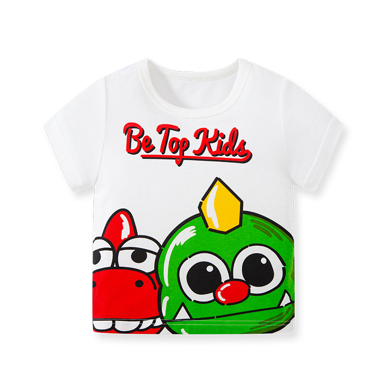 2024 nueva camiseta de dibujos animados para niños de verano estilo coreano transfronterizo dinosaurio Algodón puro bebé Top camiseta de moda para niños
