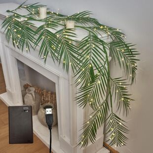 Cross-border indoor decoration atmosphere decoration lamp green home tree lamp simulation plant palm leaf rattan copper wire lamp