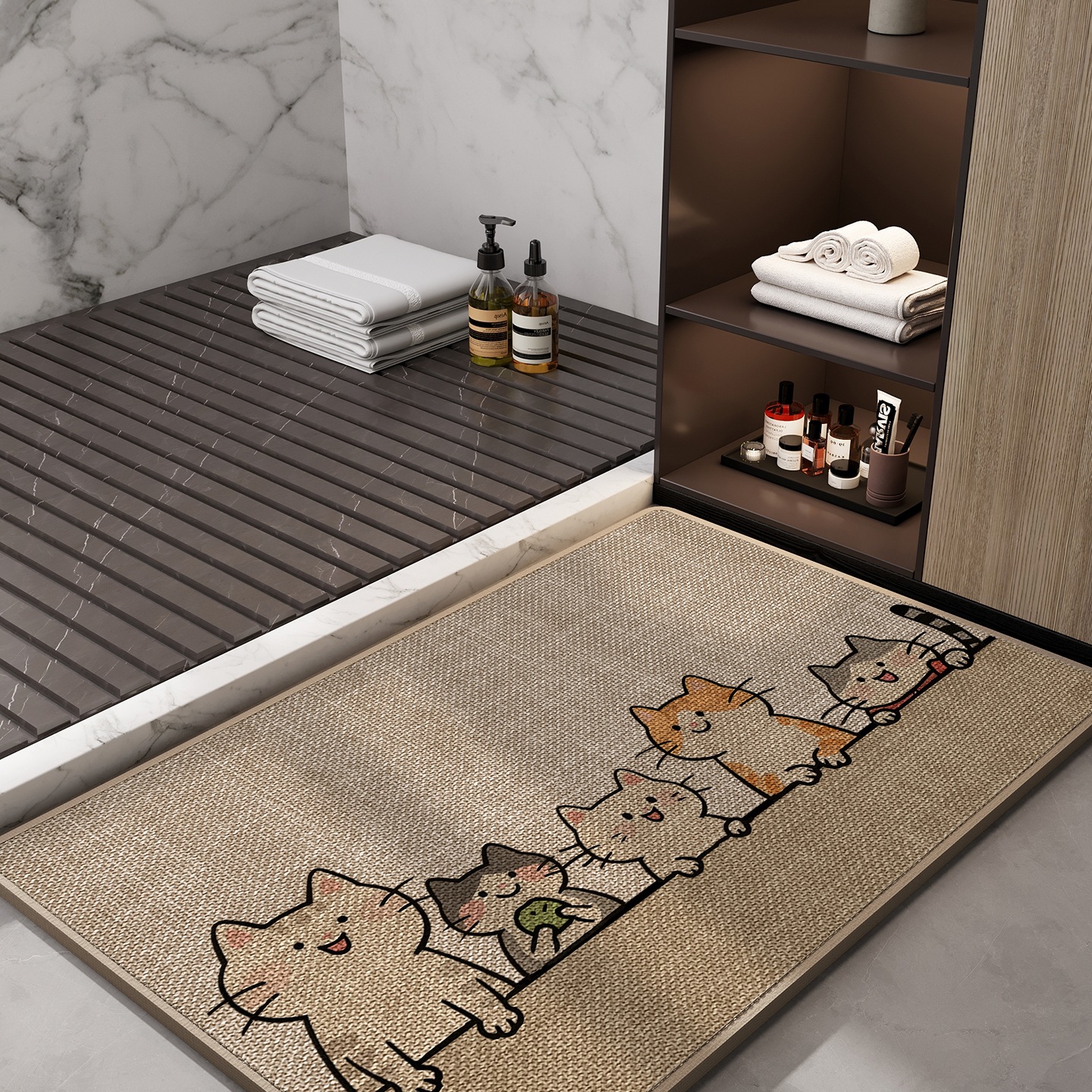 卫生间地垫编织亚麻吸水速干浴室厕所洗手间门口专用防滑脚垫地毯