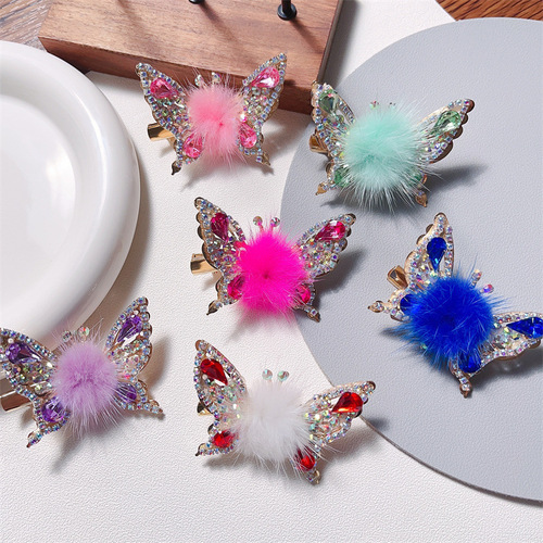 Children's Mink Hair Sweet Hair Clip Moving Butterfly Bangs Clip Side Clip Girls Duckbill Clip Top Clip Internet Celebrity Hair Clip