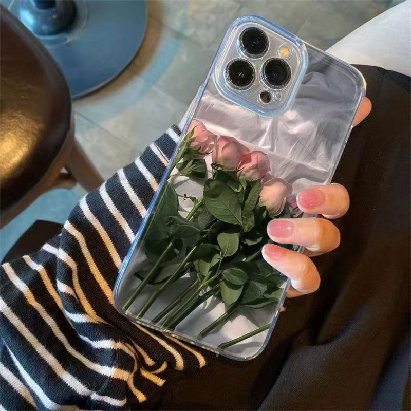 Funda para iPhone 17 Pro Max con diseño de rosa rosa, transparente, antigolpes para iPhone 11, Apple 15, 14 Pro, estilo japonés y coreano, 13/16.