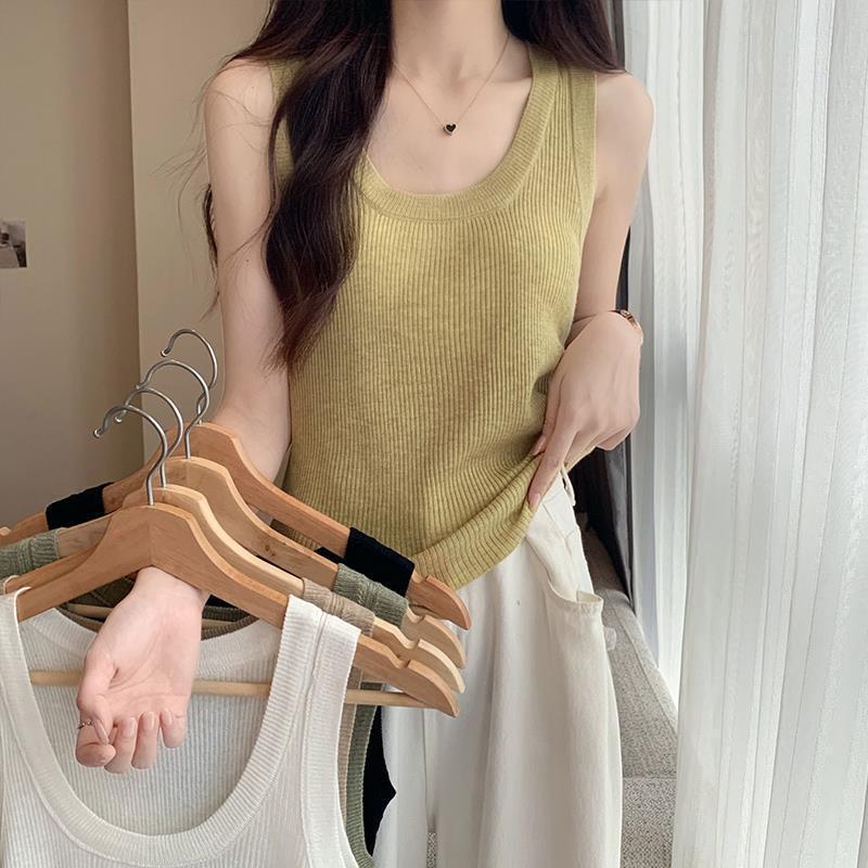 French U-neck Threaded Knitted Vest Women's Autumn New Suit Sleeveless Small Sling Slim Base Top French U-neck Threaded Knitted Vest Women's Autumn New Suit Sleeveless Small Sling Slim Base Top