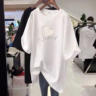 Plus-Size Vintage Mid-Length T-Shirt for Women Summer 150kg Loose Fashion Maternity White Top