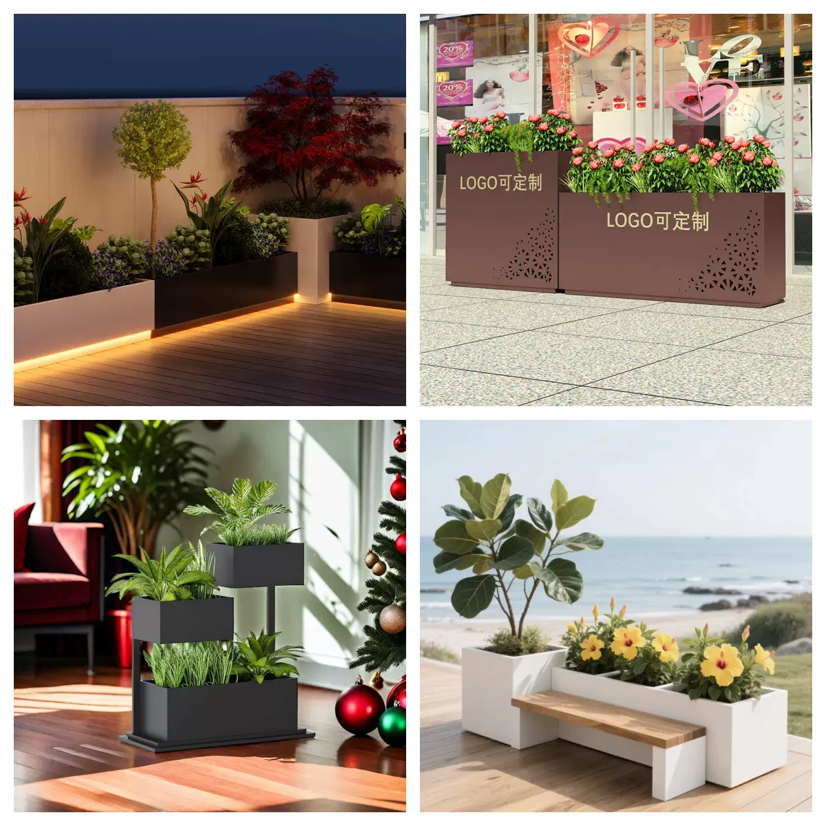 户外不锈钢花箱坐凳阳台售楼部种植箱铁艺花槽花坛组合花架