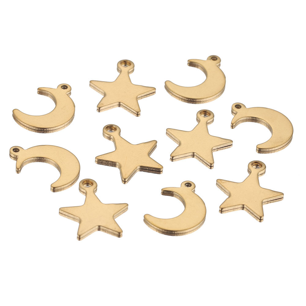 Acero inoxidable estrella de cinco puntas luna cielo etiqueta pequeña estrella colgante DIY collar hecho a mano accesorios de joyería pieza