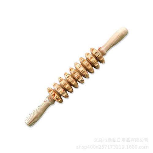 Solid Wood Roller Belly Yoga Massage Stick Wood Grain Nine-Roller Massage Device Abdomen Stomach Back Leg Health Meridian