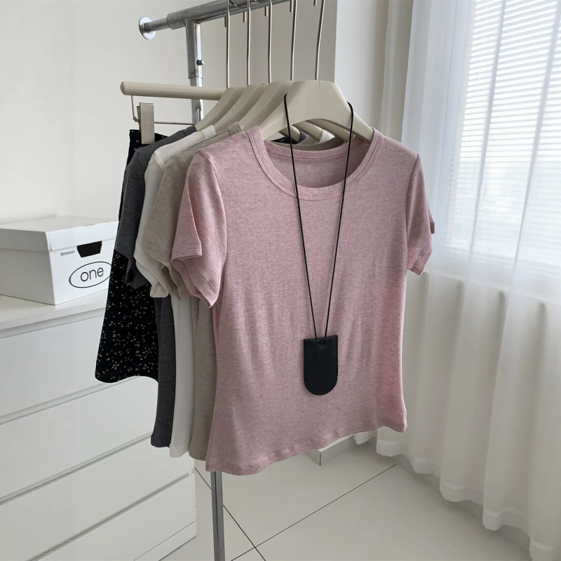 Three-Needle Five-Thread~Lyocell Tencel Wool Round-Neck T-Shirt for Women, Soft and Drapey, Slimming Skin-Friendly Top, 26 Spring/Summer Short Sleeve