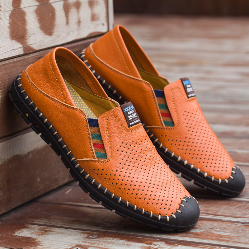 Herren Leder Loafer Mit Lochmuster, Atmungsaktive Slipper_voghion.com
