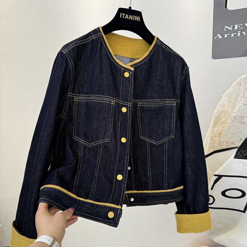 Women's Short Denim Jacket 2025 New Spring Design Patchwork Casual Slimming Loose Denim Top