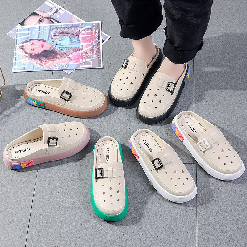 Stepping on excrement feeling baotou half slippers women's summer wear 2023 new cartoon small baa hole shoes summer thick-soled sandals