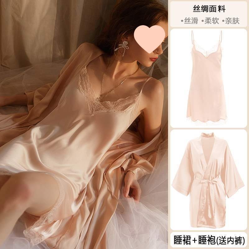桑蚕丝睡衣女纯欲风睡裙2025新款春夏季带胸垫薄款吊带真丝家居服|undefined