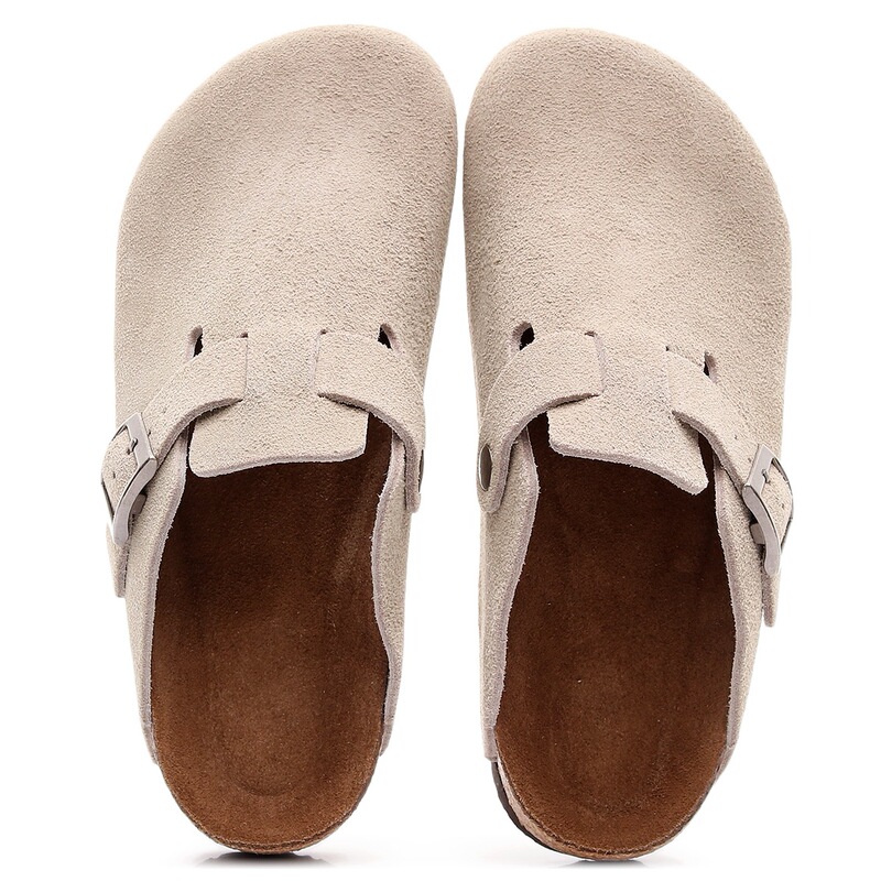 Birkenstocks Shoes Leather Brackets Cork Full-cover Top-layer Cowhide Slip-on Shoes Women's All-match Thick-soled Flat Toe Slippers