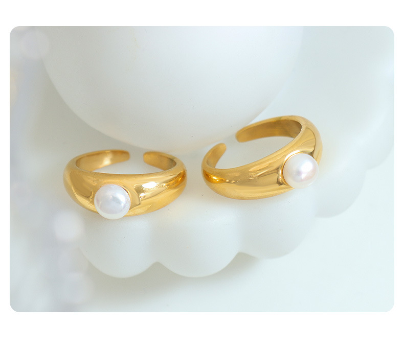 C Shape Pattern Women'S Gender Plating, Inlay Design Sweet C Shape Titanium Steel Plating Inlay Pearl Open Ring