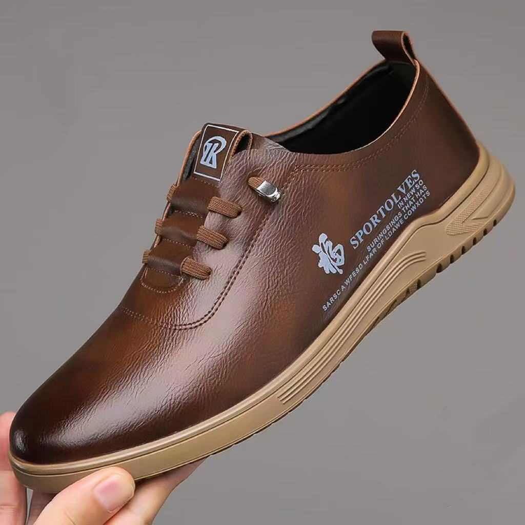 Zapatos de cuero estilo británico, mocasines, modernos, casuales, gruesos, ligeros, sin cordones para conducir, para papás de mediana edad y mayores, zapatos de trabajo a la moda.