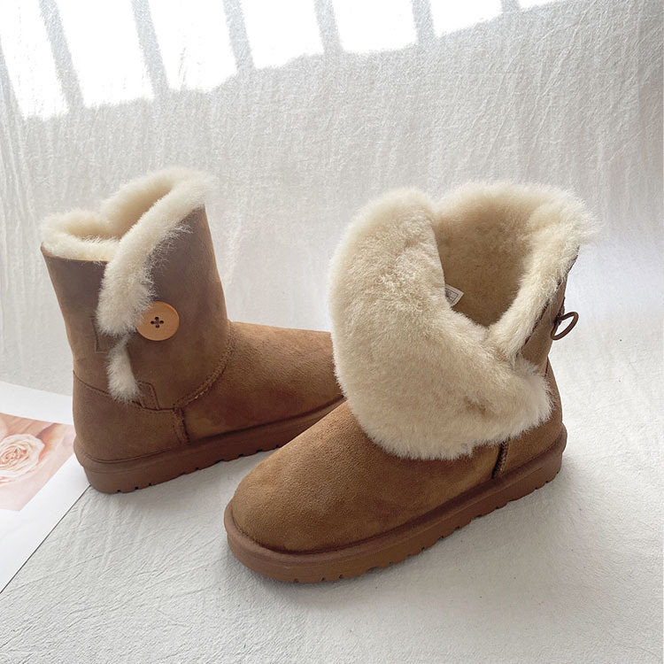 Women's Snow Boots With Sheep Fur Lining And Thick Wool Warmth_voghion.com