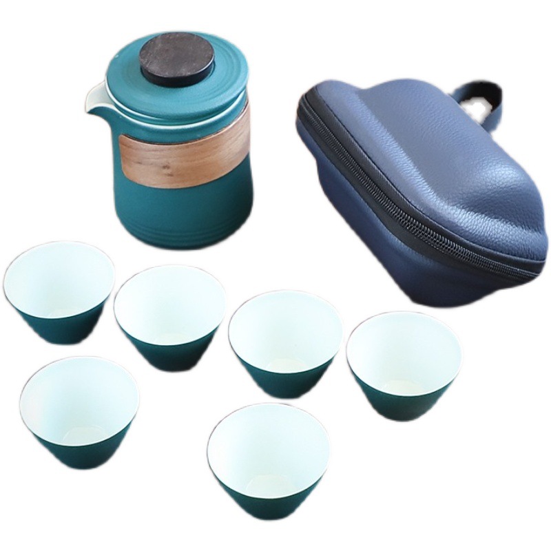 聖福便攜式旅行茶具小套裝隨身車載戶外包泡茶壺快客杯一壺六杯