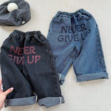 童裤儿童秋款牛仔裤中小童字母印花休闲宽松垮裤软牛仔阔腿裤跨境