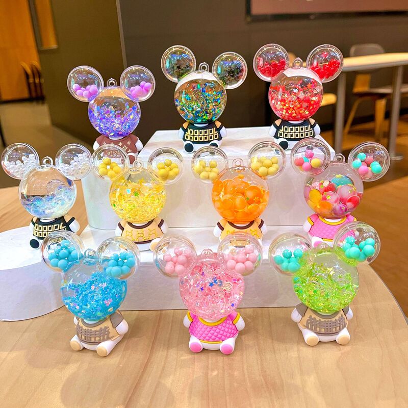 New Luminous Violent Bear Doll Crystal Ornament Quicksand Bottle Oil Acrylic Keychain Small Gift