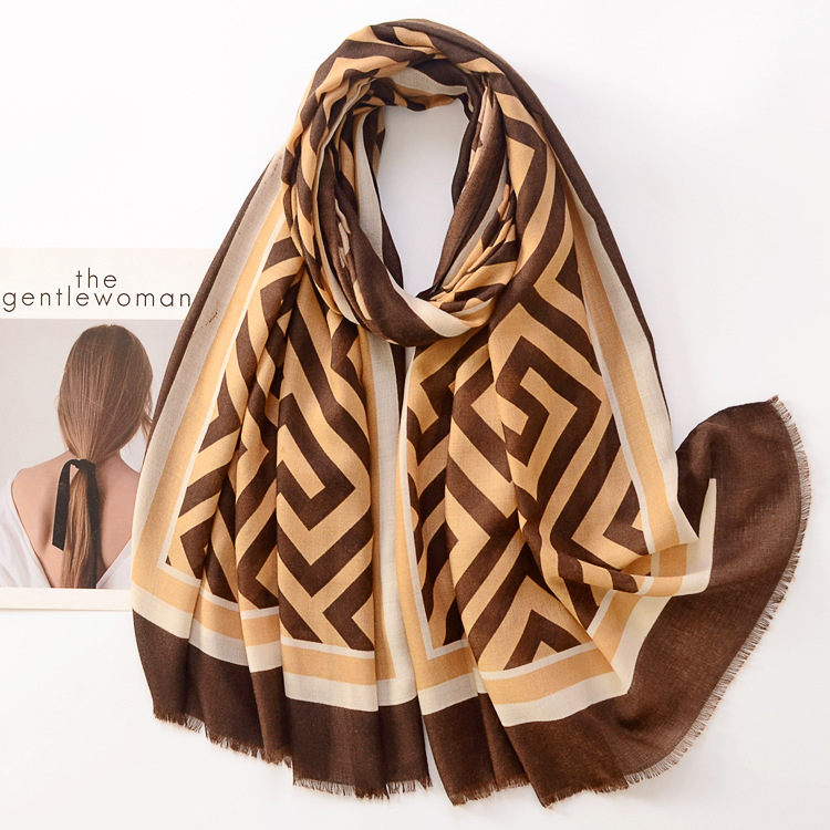 Corea del Sur cáñamo suave bufanda de viaje protector solar caliente deshilachado decorativo chal patrón geométrico algodón Lino sensación bufanda