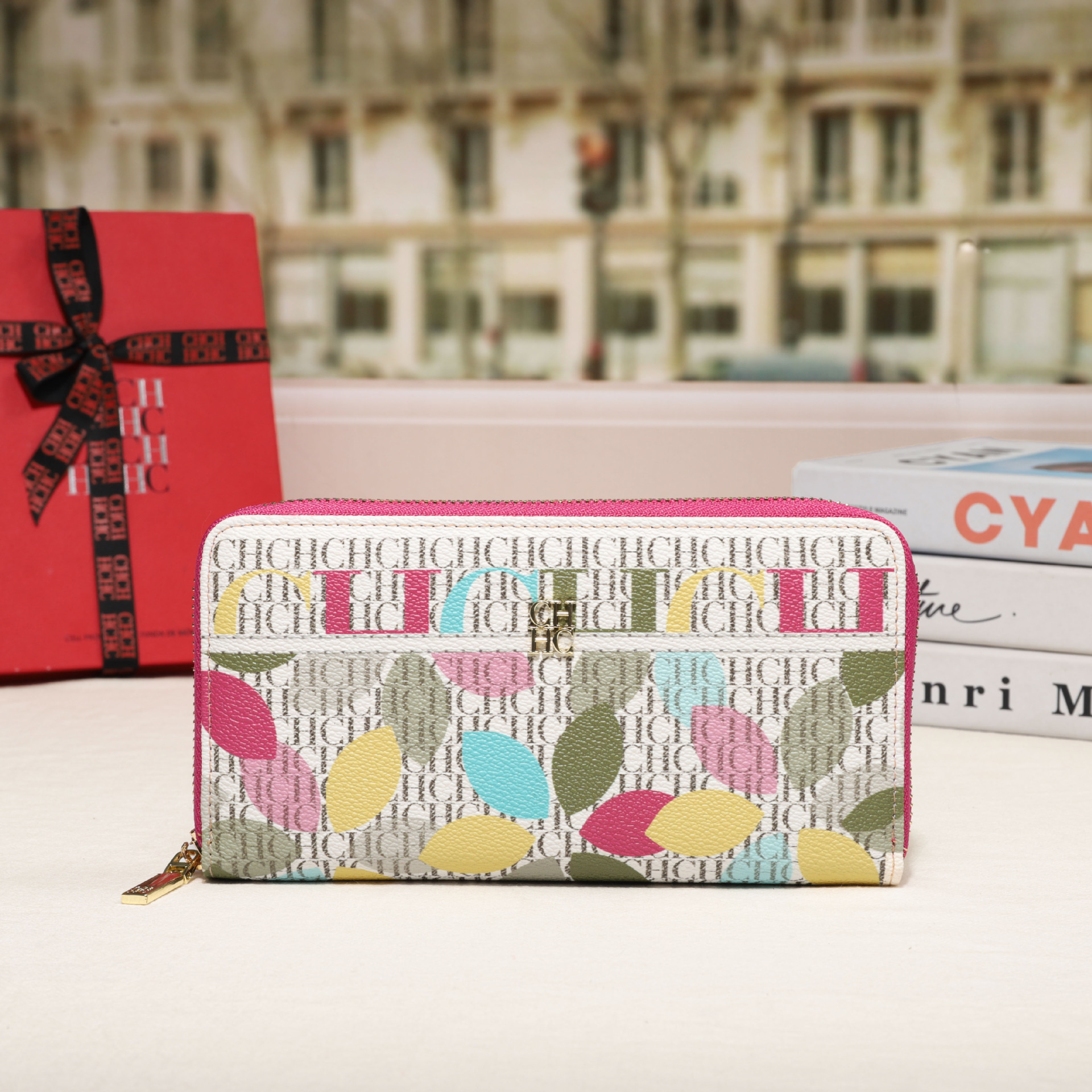 CHHC nuevo bolso 2025 moda femenina billetera con cremallera clásica textura real bolso largo unisex