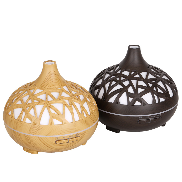 Nuevo grano de madera creativa hueco colorido luz Bluetooth control remoto audio aceite esencial máquina aromaterapia humidificador 500ml