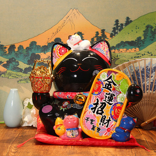 New black lucky cat Japanese black cat lucky decoration ceramic cross-border lucky cat factory wholesale plus logo