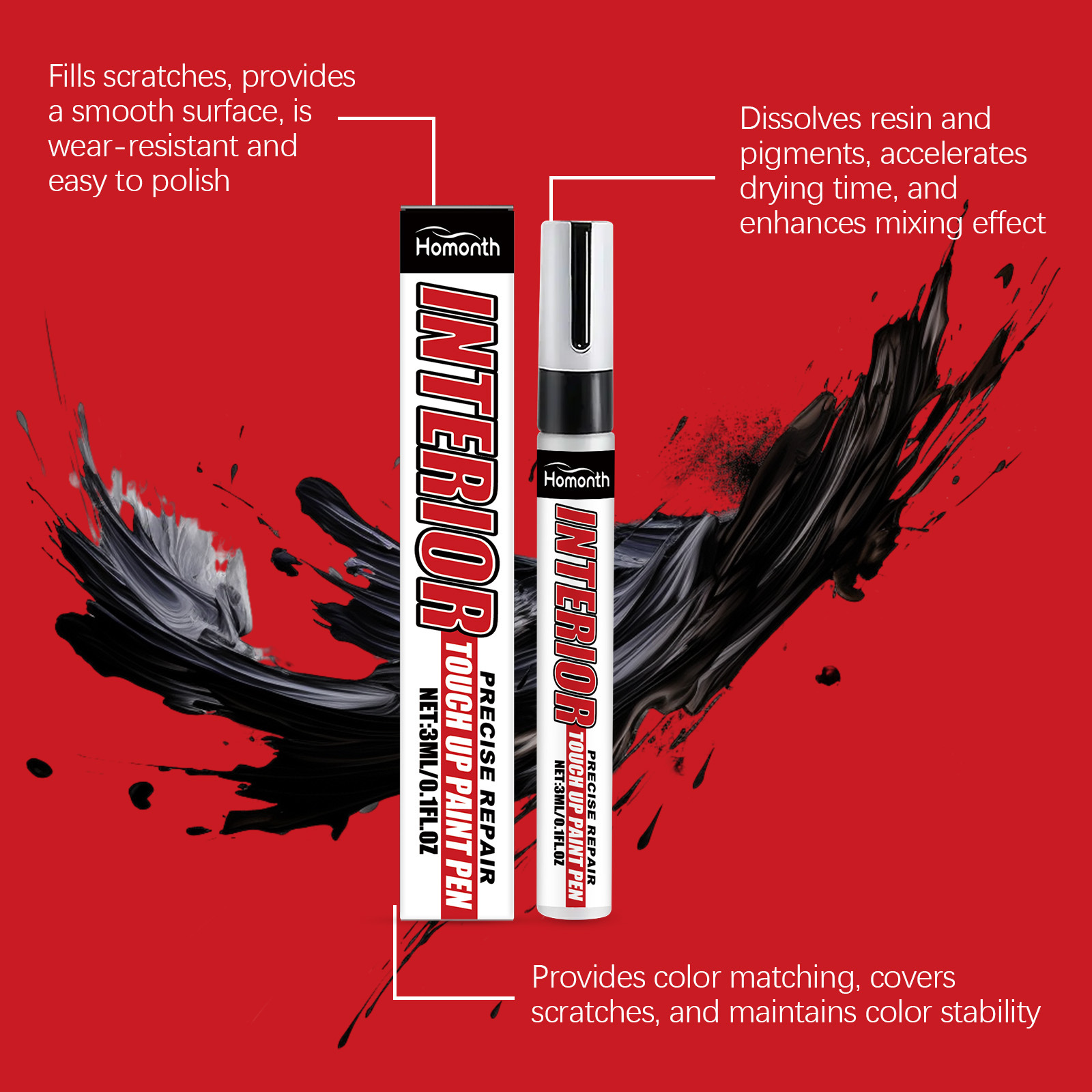 HOMONTH Car Touch-Up Paint Pen, for Car Body Scratch Repair, Paint Renovation, and Color Touch-Up
