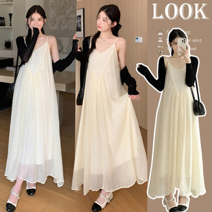in stock Real Shot Fairy Dress New Maternity Dress plus size Silk Wrinkle Pregnant Women dress Pregnant Women Two-piece Set