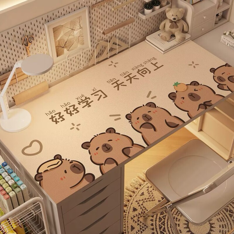 Kapibala 学生デスクマット漫画かわいい使い捨てレザーテーブルクロス耐油防水目の保護特別なデスクトップマット|undefined