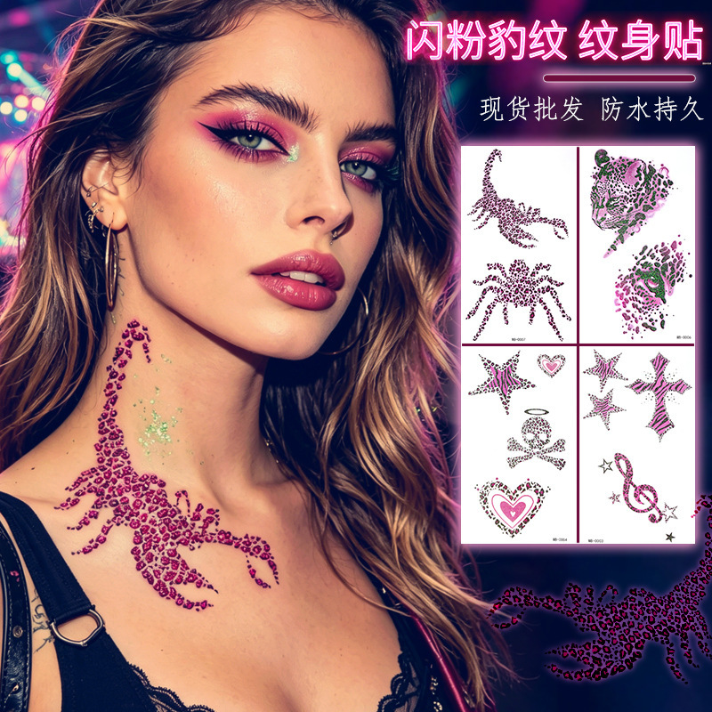 Cross-Border New Leopard Print Glitter Tattoo Stickers Waterproof Sweet Cool Personalized Festival Party Realistic Temporary Tattoo Stickers Customization Cross-Border New Leopard Print Glitter Tattoo Stickers Waterproof Sweet Cool Personalized Festival Party Realistic Temporary Tattoo Stickers Customization