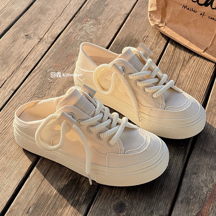 Small White Shoes Women's Half-drag Summer Skirt Shoes Summer Breathable Thin Canvas Shoes Casual Slip-on Lazy Shoes