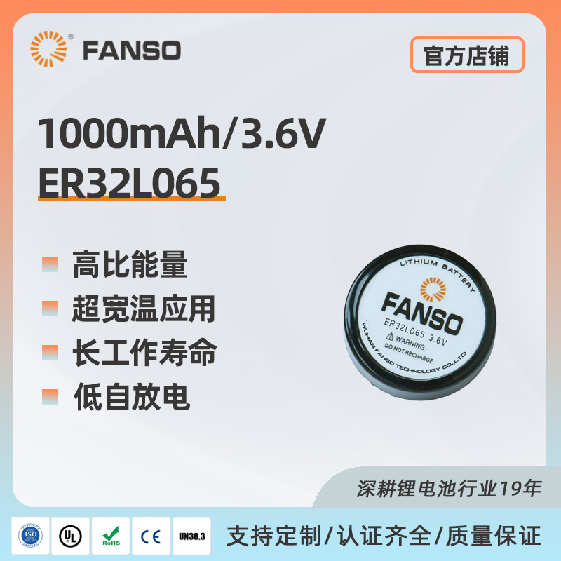 1/10D锂亚扣式电池电池ER32L065 孚安特3.6V锂电池厂家直销