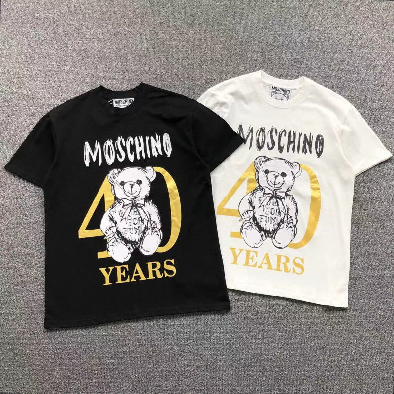 Summer Correct Version Moschino Bear T-Shirt Ins Fashion Simple Loose 1 Cotton High Street Short-Sleeved High Street Trendy Men