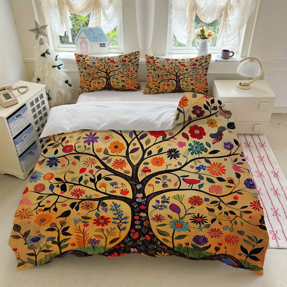 TEMU / JIT transfronterizo para brillante árbol de vida polido impresión digital kit de edredón textil para el hogar
