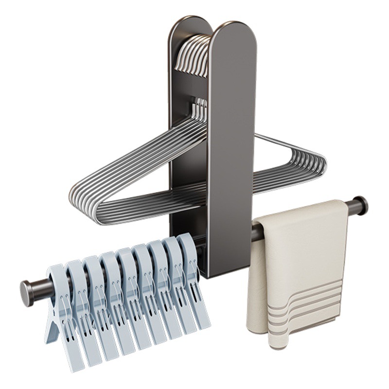 Percha de almacenamiento artefacto balcón gancho colgador de la pared colgando de la ropa de acabado de secado rack de almacenamiento doméstico sin perforar estante plegable